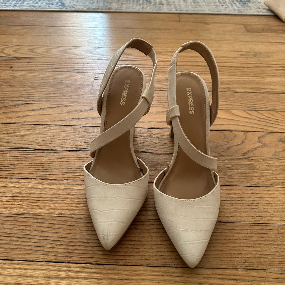 Express Cream Slingback Stiletto Heels